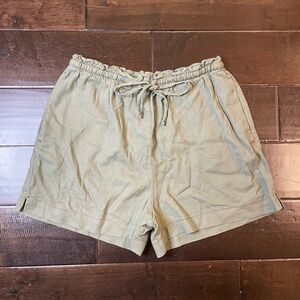 H&M Olive Green Linen Blend Elastic High Waist Shorts